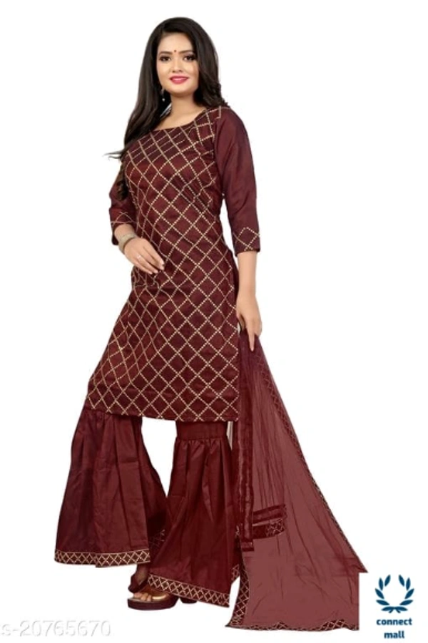 Adrika Drishya Sharara - 38, Maroon, Satin Silk, Checked, Pack of :1